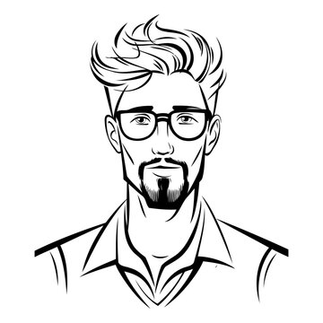 Hipster man with glasses in black and white.