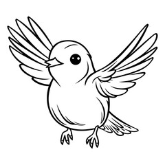 Black and White Cartoon Illustration of a Little Bird with Wings Flying