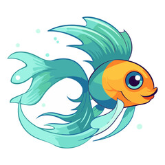 Vector illustration of a cute cartoon goldfish swimming in the sea.