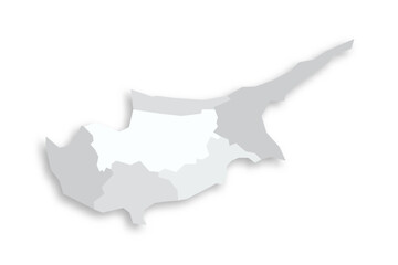 Cyprus political map of administrative divisions - districts. Grey blank flat vector map with dropped shadow.