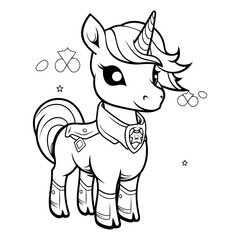 Black and White Cartoon Illustration of Unicorn Fantasy Character Coloring Book