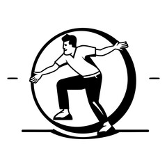 Vector illustration of a man doing push-ups in a circle. - obrazy, fototapety, plakaty