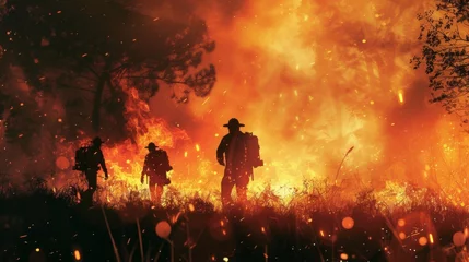 Foto op Plexiglas Firefighter fighting to put off fire flames in forest © rabbit75_fot