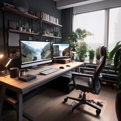 Fototapeta na wymiar Modern Home office Setup. Interior Design