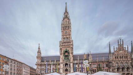 Marienplazt Old Town Square with the New Town Hall timelapse hyperlapse. Bavaria, Germany - obrazy, fototapety, plakaty