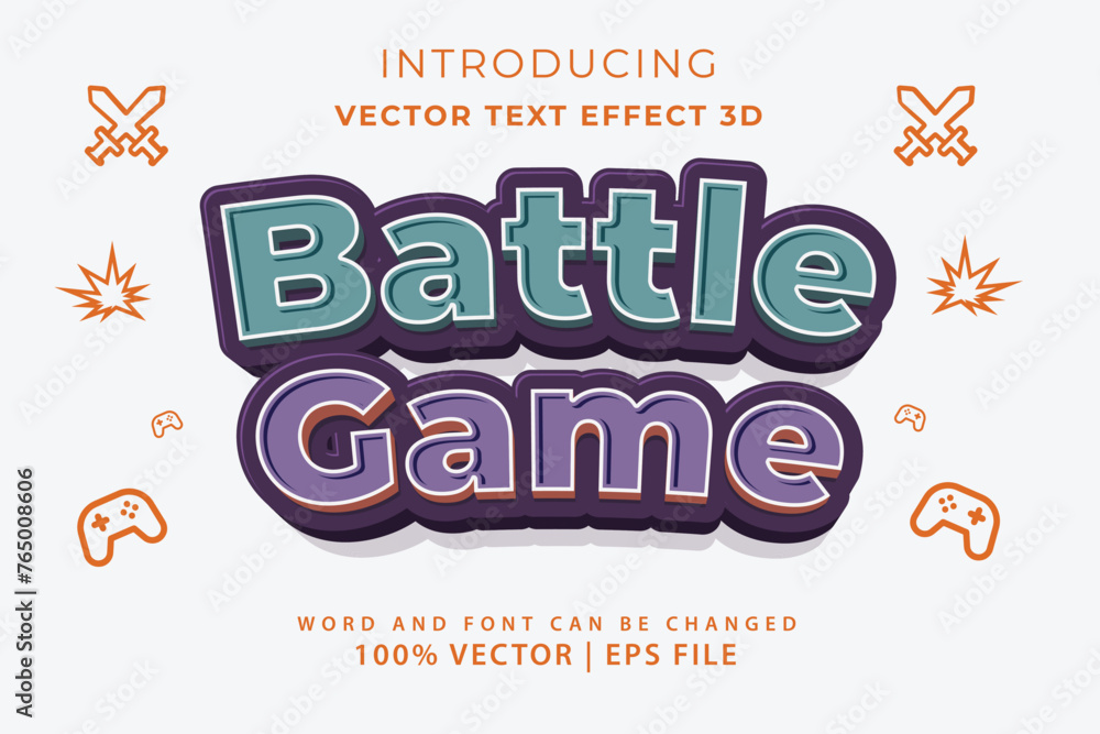 Poster editable 3d text effect - battle game 3d cartoon style premium template vector.