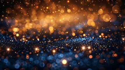 Bokeh lights background with gold and blue sparkles