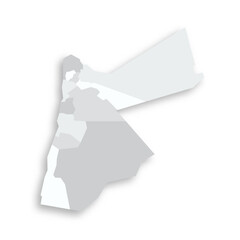 Jordan political map of administrative divisions - governorates. Grey blank flat vector map with dropped shadow.