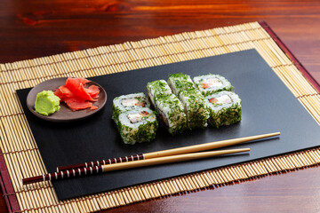 Sushi, rolls with dill and cheese. Lunch. Japanese food.