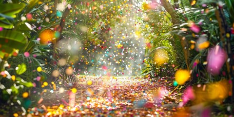 Enchanted garden celebration with whimsical delights and confetti showers
