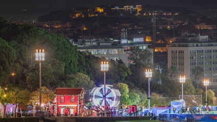 Market inside the traditional Christmas event at Parque Eduardo VII timelapse in the city of Lisbon...