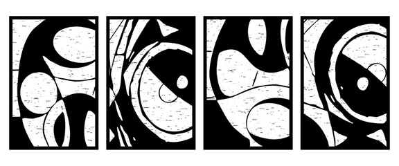 Set of 4 Abstract black and white pattern. For use in graphics. Minimalist illustration for printing on wall decorations