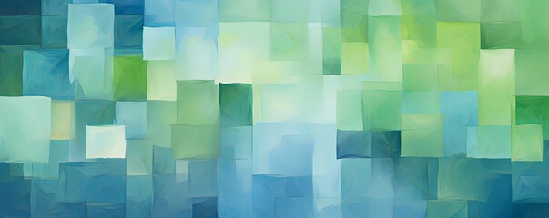 green and blue squares on the background, in the style of soft, blended brushstrokes