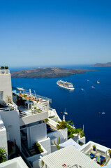 santorini greece in summer cruise ship white houses