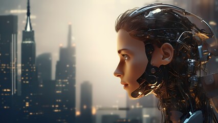 Urban background future sci-fi AI robot scene