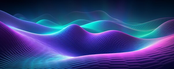 Green and purple waves background, in the style of technological art