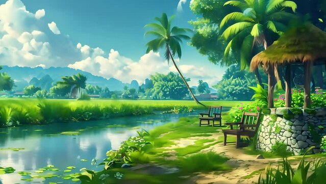 Tropical landscape with trees footage