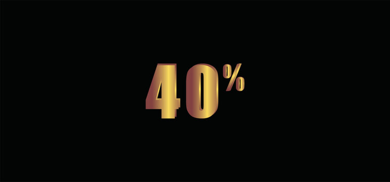 40 percent on black background, 3D gold isolated vector image