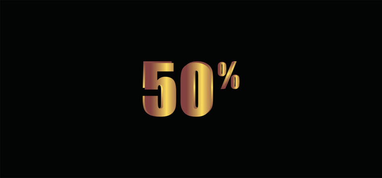 50 percent on black background, 3D gold isolated vector image