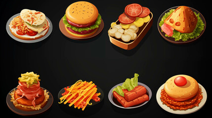 Drawing of a collection of various delicious snacks.