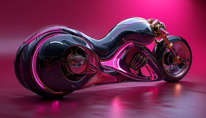 crazy futuristic high-tech motorcycle design on magenta background