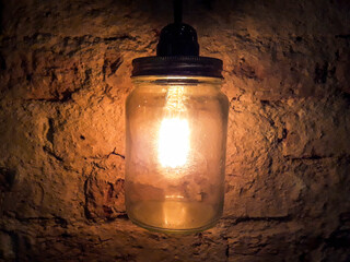 Vintage style lamp at rustic wall - 765013429
