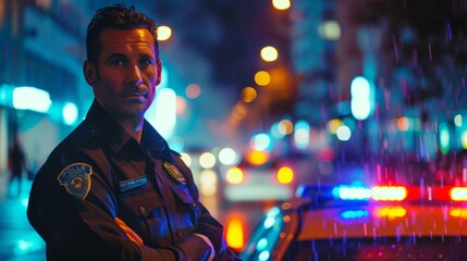 Portrait of a male police officer in city street