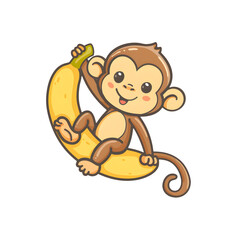 Fototapeta premium funny cute young little monkey with banana