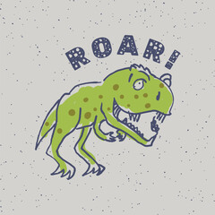 Naklejka premium Hand drawing dream big dinosaur illustration vector. Funny cartoon dino. Hand drawn vector doodle design for girls, kids. Hand drawn children's illustration for fashion clothes, shirt, fabric