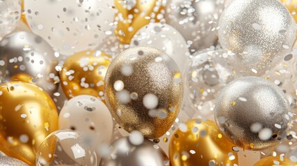 Glittering gold, silver, and multicolor balloons for a festive extravaganza