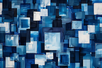 Abstract Chaos: Dark Blue and White Geometric Pattern Background for Design, Featuring Chaotic Squares and Rectangles