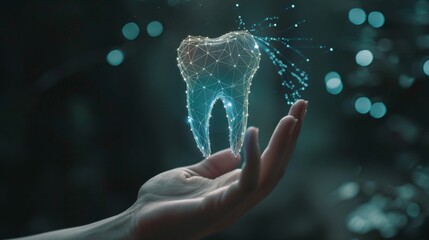 Glowing 3D hologram of tooth - obrazy, fototapety, plakaty