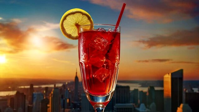 Close-Up of a Cocktail with Urban City Background: Vibrant Nightlife Scene
