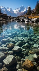 A serene alpine lake with crystal-clear water