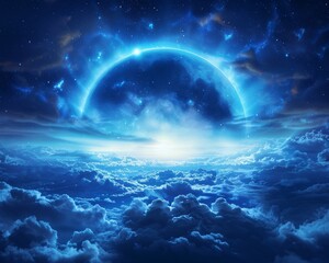 Blue Solar Eclipse A cosmic event that turns day into night, under a surreal blue sky