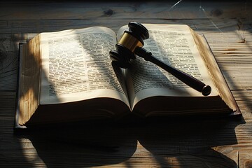 An open law book casting a shadow of a gavel, representing the underlying authority of legal texts