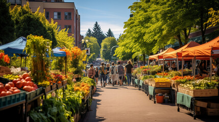 Sunny Day at a Colorful Outdoor Farmers Market