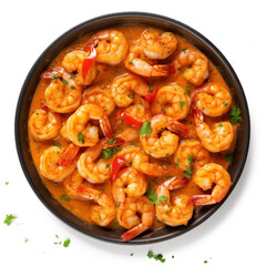 plate of shrimp in sauce.