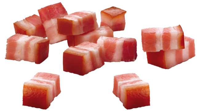 cubos de bacon isolado em fundo transparente
