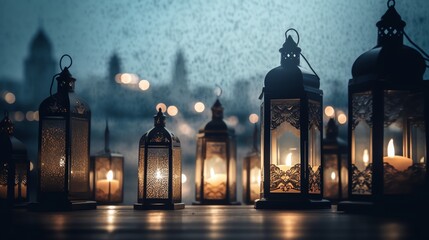 islamic lantern background Ideal for ramadhan festive, eid fitr, eid adha, islamic background , cozy, warm,  holidays, invitations, and decorations, ratio 16:9px