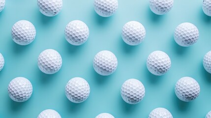 White golf ball arranged on a pastel blue background. a simple style, golf day