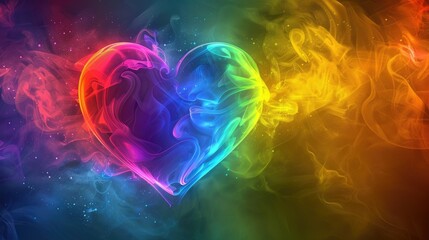 Colorful Smoke Heart on Abstract Rainbow Flame Background with Rainbow Hearts. Perfect for Valentine's Day, Birthday, Wedding, Anniversary, And Women's Day