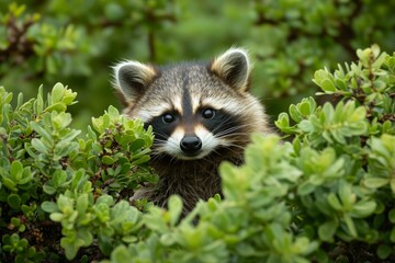 Playful Adorable raccoon. Cute raccoon animal in spring nature season. Generate ai