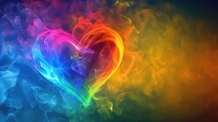 Colorful Smoke Heart on Abstract Rainbow Flame Background with Rainbow Hearts. Perfect for Valentine's Day, Birthday, Wedding, Anniversary, And Women's Day