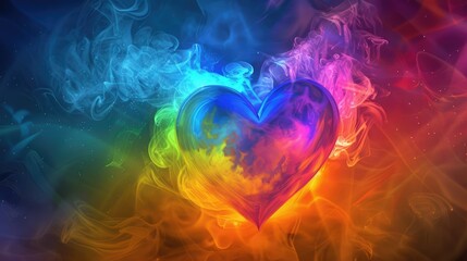 Colorful Smoke Heart on Abstract Rainbow Flame Background with Rainbow Hearts. Perfect for Valentine's Day, Birthday, Wedding, Anniversary, And Women's Day