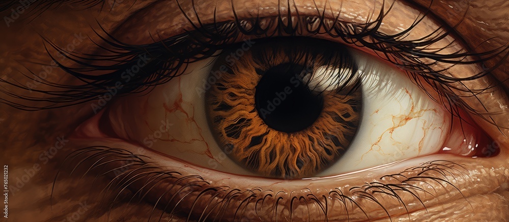 Sticker Capture of a singular eye displaying a brown iris with a distinctive black pupil and a noticeable red spot