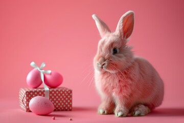 Easter concept, stuffed bunny and egg holiday gifts