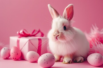 Naklejka na ściany i meble Easter concept, stuffed bunny and egg holiday gifts