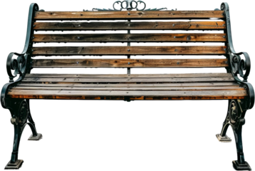 Classic wooden park bench on isolated background, cut out transparent