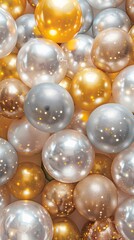 Glittering gold, silver, and multicolor party balloons for a festive celebration